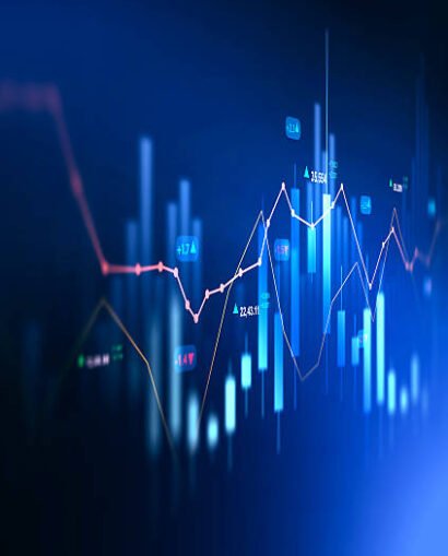 Vertical Stock market investment data and analysis finance graph. Business financial chart with moving up arrow graph.Financial data charts with glowing stock market graphs