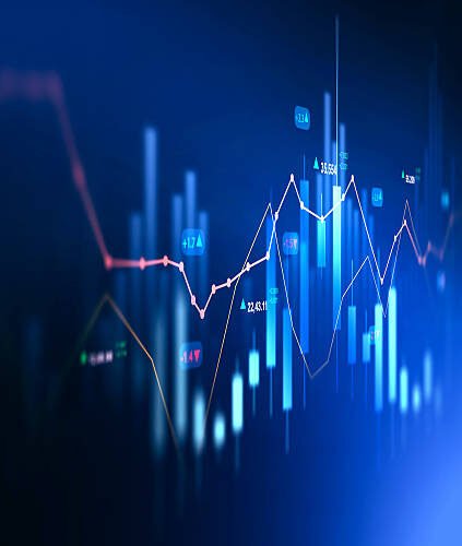 Vertical Stock market investment data and analysis finance graph. Business financial chart with moving up arrow graph.Financial data charts with glowing stock market graphs